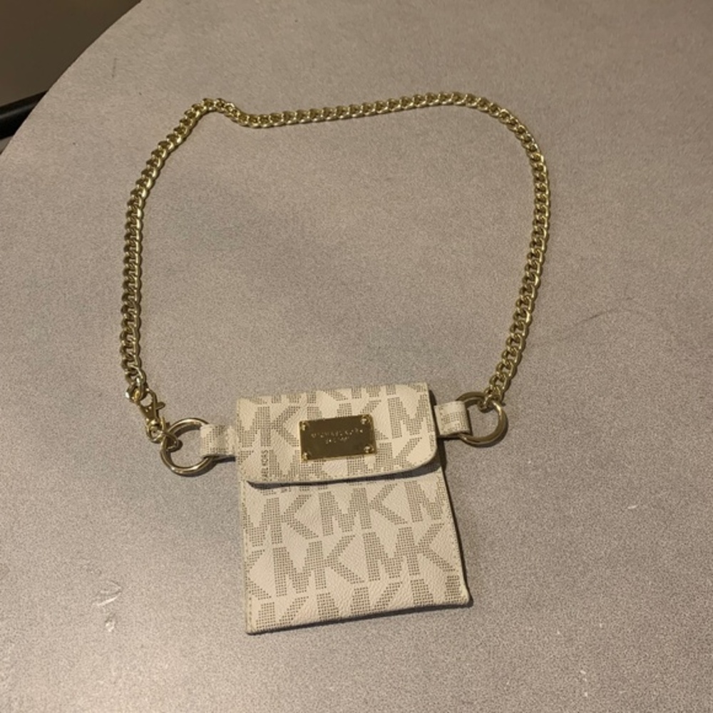 Michael Kors Beige Logo Print Belt Bag sz 32
